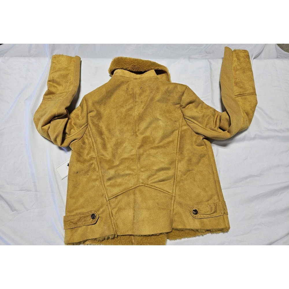 Womans Forever 21 Moto Jacket Size M Medium Yellow Mustard Sherpa Lined - Picture 2 of 9